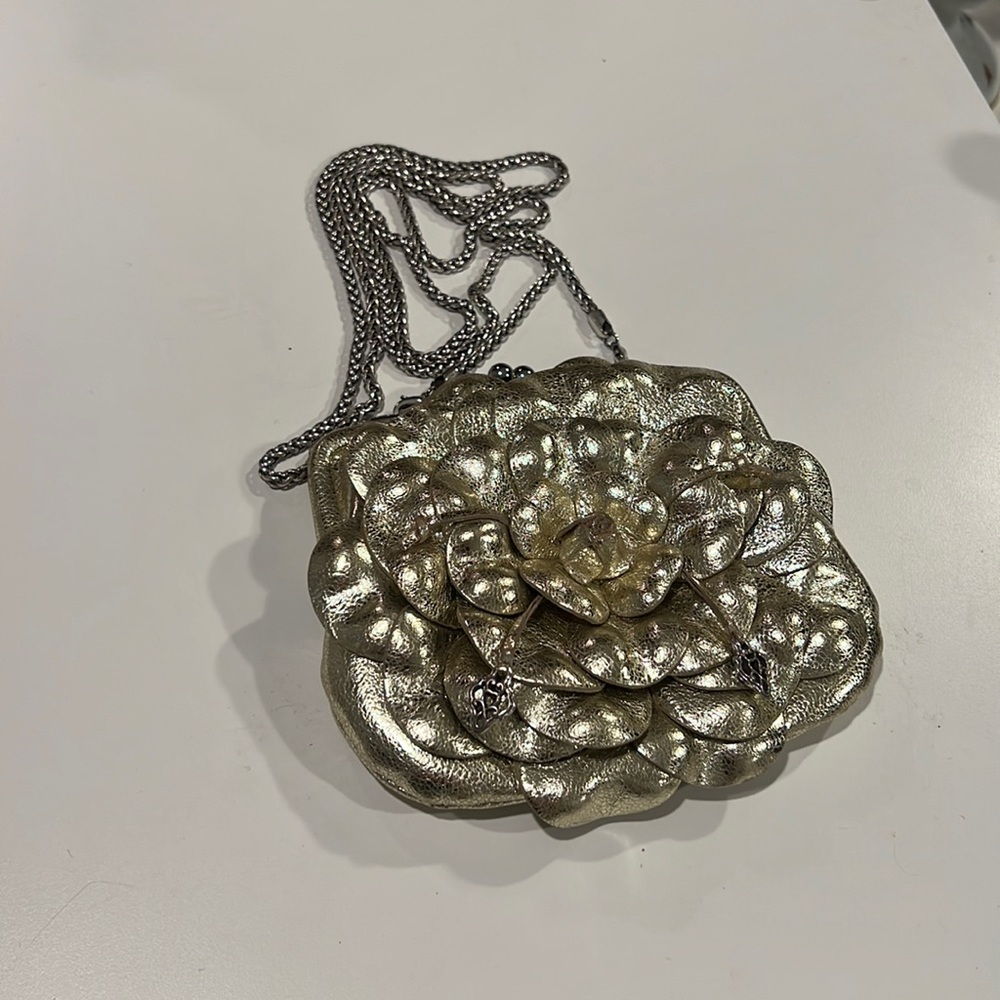 Brighton silver leather rose mini clutch with strap
